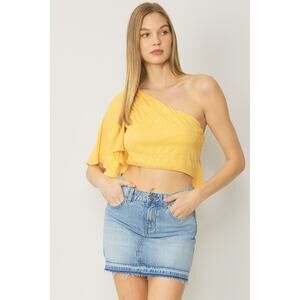 Bright As The Sun Top-Yellow NWT entro one shoulder raglan drape crop top S boho